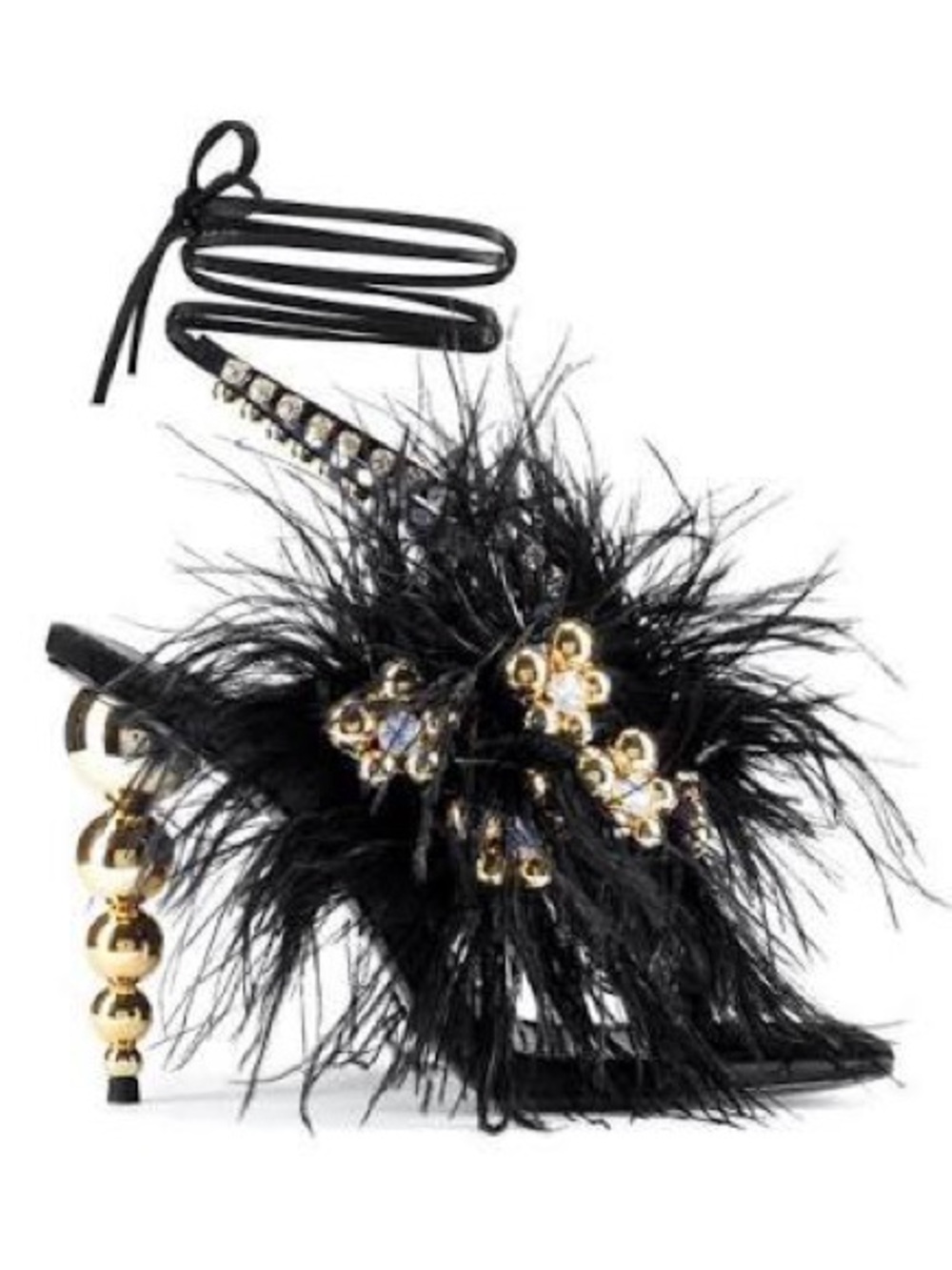 Rare Black Feather Crystal-Embellished High Heel Sandal 37 by IAMJENNIFERLE